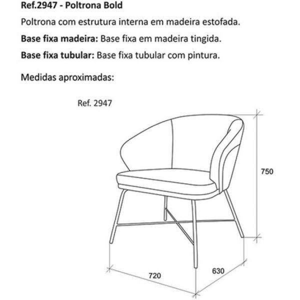 Poltrona Bold Mobiloja Base Fixa Tubular - Ref. CA.2947 - 75x72x63cm