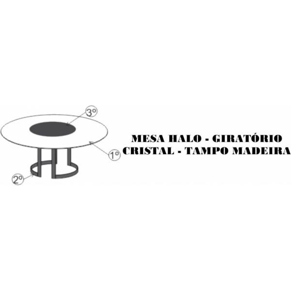 Mesa Halo SIER Giratório Cristal Tampo Madeira (Medidas na descrição)
