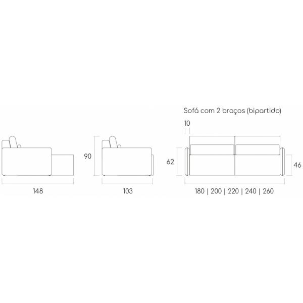 Sofá Retrátil ALAN c/2 Braços (Bipartido) SERRA GAÚCHA
