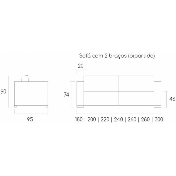 Sofá Fixo QUADRATO c/2 Braços (Bipartido) SERRA GAÚCHA