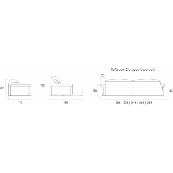 Sofá Retrátil TÊMIS c/2 Braços (Bipartido) SERRA GAÚCHA